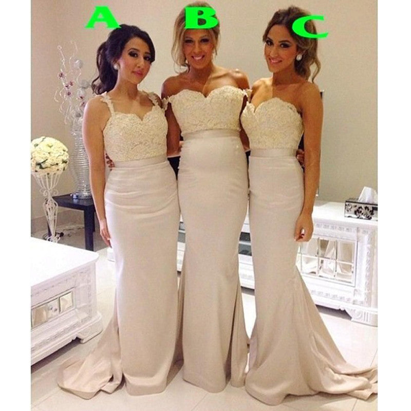 Mermaid Mismatched Long Lace Top Wedding Bridesmaid Dresses, BG51306