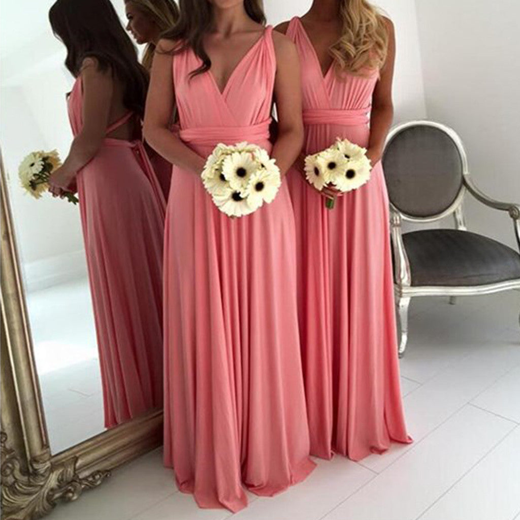 Jersey Convertible Open Back Sexy Long Bridesmaid dresses, BG51382 - Bubble Gown