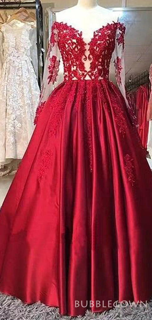 Red Long Sleeves Off the Shoulder Long 2017 Prom Dress Ball Gown, BG51515