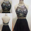 Black Halter Open Back Beaded Short Homecoming Dresses, BG51433