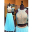 Blue 2 Pieces Beaded Top Tulle Charming Long Prom Dresses, BG51482