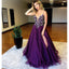 Purple V Necl Beaded Top Evening Ball Gown Long Prom Dresses, BG51526