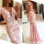 Unique Short Sleeves Mermaid Lace V Neck Long Prom Dress, BG51553