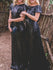 Short Sleeves Navy Blue Sequin Popular Charming Long Bridesmaid Dresses, BG51619