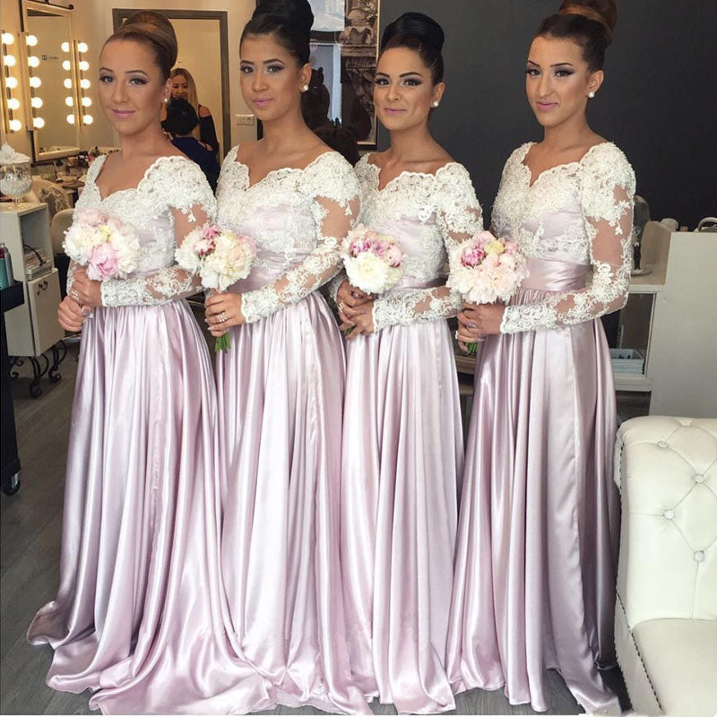 Long Sleeves Lace Top Formal On Sale Wedding Long Bridesmaid Dresses, BG51643 - Bubble Gown