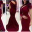 Burgundy One Shoulder Long Sleeve Mermaid Long Prom Dresses, BG51041 - Bubble Gown