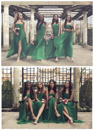 Side Split Straight Neckline Green Chiffon Long Wedding Guest Dresses, BG51335