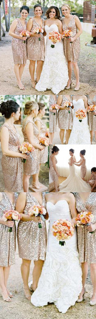 Sequin V-Neck Shinning Knee-Length Bridesmaid Dress, BG51060
