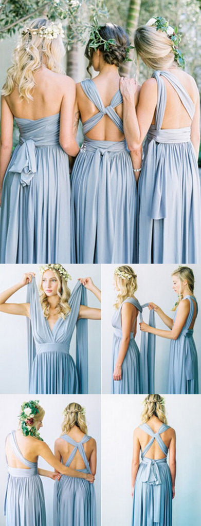 Convertible Simple Blue Jersey Floor-Length Cheap Bridesmaid Dresses, BG51262 - Bubble Gown