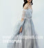 Most Popular Off the Shoulder Short Sleeves Grey Blue Gradient Long Prom Dress, BGP089