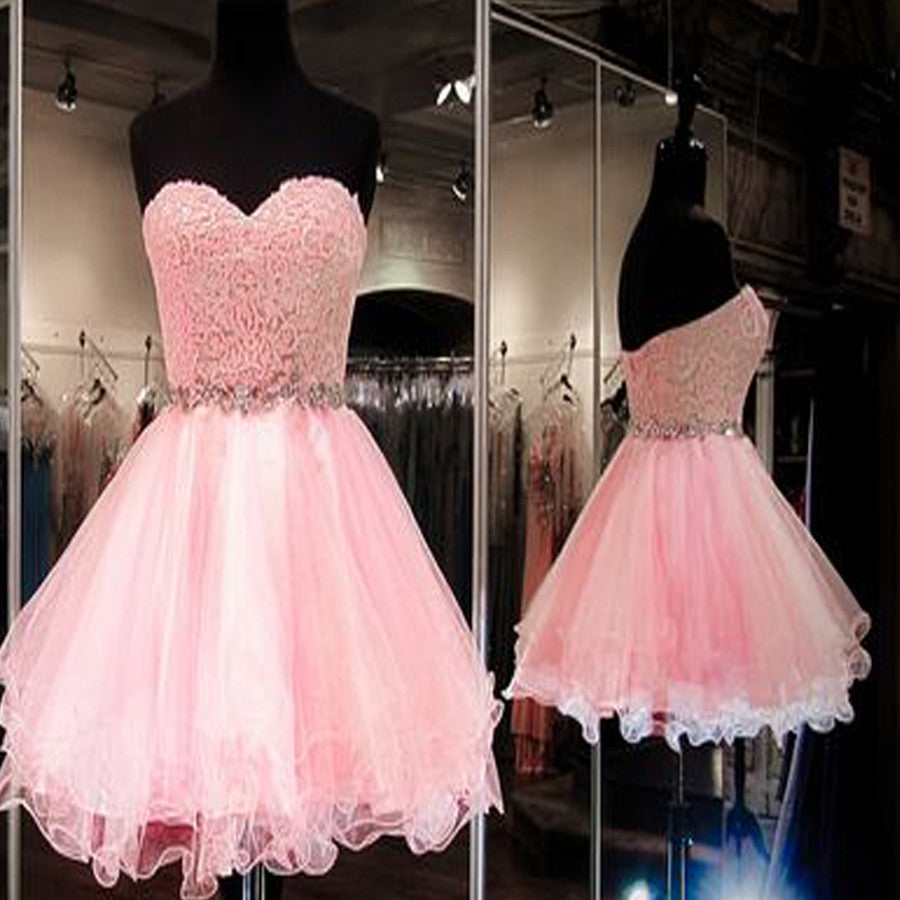 Pink Sweetheart Lovely Short Lace Graduation Homecoming Dresses, BG51447