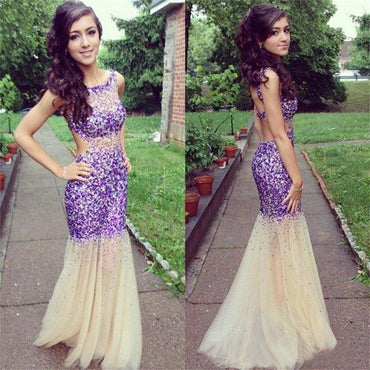 Long Sparkle Backless Mermaid Evening Prom Dresses, BG51112