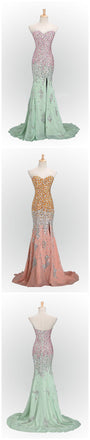 Long Mermaid Sweet Heart Side Split Sparkle Mint Prom Dresses, BG51148 - Bubble Gown