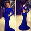 Cross Back Mermaid Long Sleeves Royal Blue Long Prom Dress, BG51124