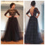 Elegant Black Long Sleeves Deep V Back Long Prom Dresses, BG51088