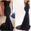 Black Off Shoulder Mermaid Long Bridesmaid Prom Dresses, BG51170
