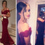 Best Sales Burgundy Off Shoulder Mermaid Lace Long Prom Party Dresses for wedding, BG51040