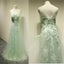 Green A line Cheap Evening Long Lace Prom Dress, BG51224