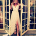 Charming White Long Lace V Neck Side Split Long Prom Dresses, BG51240 - Bubble Gown