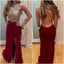 Burgundy Sexy Mermaid Inexpensive Long Backless Side Slit Prom Dress, BG51091