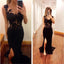 Black Mermaid Side Split Long Sexy Backless Lace Prom Dresses, BG51161
