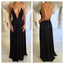 Backless Black Deep V Neck Sexy Simple Evening Long Party Prom Dress, BG51200