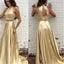 2 Pieces High Neck Open Back Shinning Gold Evening Long Prom Dress, BG51236