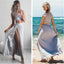 Two Pieces Cap Sleeves Side Slit Sexy Lace Beach Prom Dresses, BG51234