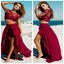 Burgundy Sexy Lace Slit Two Pieces Cheap Long Beach Prom Dress, BG51226