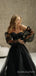 A-line Black Tulle Off Shoulder Long Evening Prom Dresses, Custom High Slit Prom Dresses, BGS0030