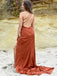 Simple One Shoulder Burnt Orange Satin Long Evening Prom Dresses, Custom High Slit Prom Dresses, BGS0032