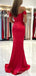 Simple Off Shoulder Red Satin Mermaid Long Evening Prom Dresses, Custom Side Slit Prom Dresses, BGS0040