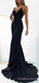 Mermaid Spaghetti Straps Black Long Evening Prom Dresses, Custom Side Slit Prom Dresses, BGS0043