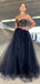 Two Pieces A-line Tulle Long Evening Prom Dresses, Custom Strapless Prom Dresses, BGS0050