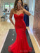 Red Tulle Appliques Sweet Heart Long Evening Prom Dresses, Custom Mermaid Prom Dresses, BGS0055