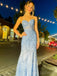 Mermaid Dusty Blue Tulle Appliques Strapless Long Evening Prom Dresses, Custom Prom Dresses, BGS0060