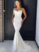 Mermaid Spaghetti Straps Satin Beaded Long Evening Prom Dresses, Custom Prom Dress, BGS0065