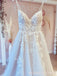 A-line Spaghetti Straps Tulle Appliques Long Wedding Dresses, Custom Wedding Dress, BGS0068