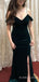 Mermaid Dark Green Velvet Off Shoulder Long Evening Prom Dresses, Custom Side Slit Prom Dress, BGS0069