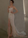 See Through Strapless Champagne Sequins Long Evening Prom Dresses, Custom Mermaid Prom Dress, BGS0075