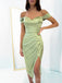 Off Shoulder Satin Mermaid Short Evening Prom Dresses, Custom Side Slit Homecoming Dress, BGS0078