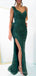 Mermaid Dark Green Sequins Long Evening Prom Dresses, Custom Side Slit Prom Dress, BGS0079