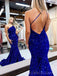 Royal Blue Sequins Mermaid One Shoulder Long Evening Prom Dresses, Custom Prom Dress, BGS0084