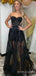 Black Tulle Appliques Strapless Long Evening Prom Dresses, Custom A-line Prom Dress, BGS0087