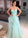 Simple A-line Tulle Strapless Long Evening Prom Dresses, Custom Prom Dress, BGS0088