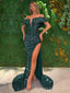 Off Shoulder Dark Green Sequins Side Slit Long Evening Prom Dresses, Custom Mermaid Prom Dress, BGS0149