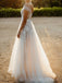 Champagne A-line Tulle Appliques Long Wedding Dresses, Custom Wedding Dress, BGS0154