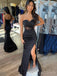 Sweet Heart Black Satin Mermaid Strapless Long Evening Prom Dresses, Custom Prom Dress, BGS0160