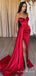 Mermaid Red Satin Beaded Strapless Long Evening Prom Dresses, Custom Prom Dress, BGS0161
