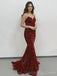 Mermaid Red Sequins Strapless Long Evening Prom Dresses, Custom Prom Dress, BGS0171